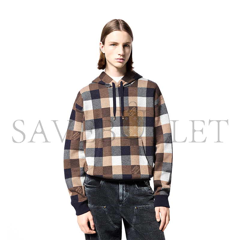 LOUIS VUITTON DAMIER CHECKERED CASHMERE AND WOOL BLEND HOODIE 1AFXJU